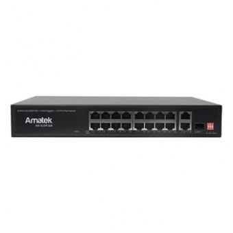 Коммутатор AN-S18P16A  на 19 портов (16 PoE портов + 2 порта Uplink + 1 слот SFP)